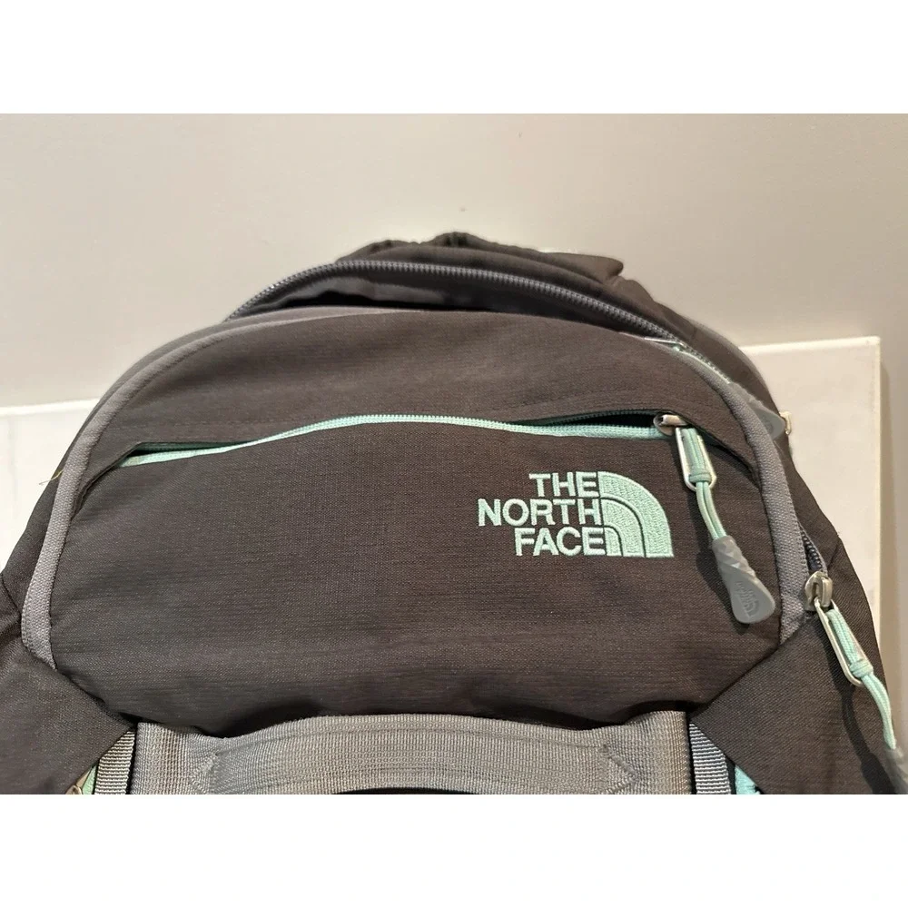 The North Face Surge Flexuent Laptop Backpack Light Gray Teal Outdoor Hiking